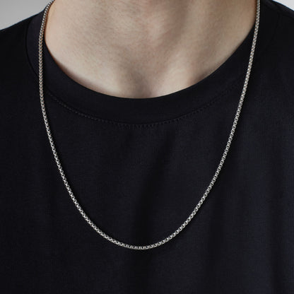 サージカル ラウンド ボックス チェーン ネックレス / SURGICAL STEEL ROUND BOX CHAIN NECKLACE