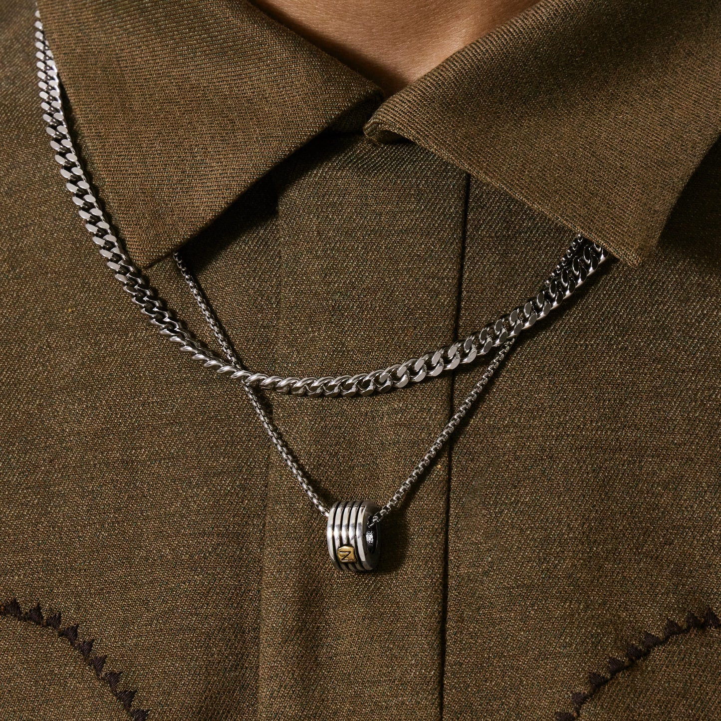 シルバー ライン テクスチャー リング ネックレス / SILVER LINE TEXTURE RING NECKLACE