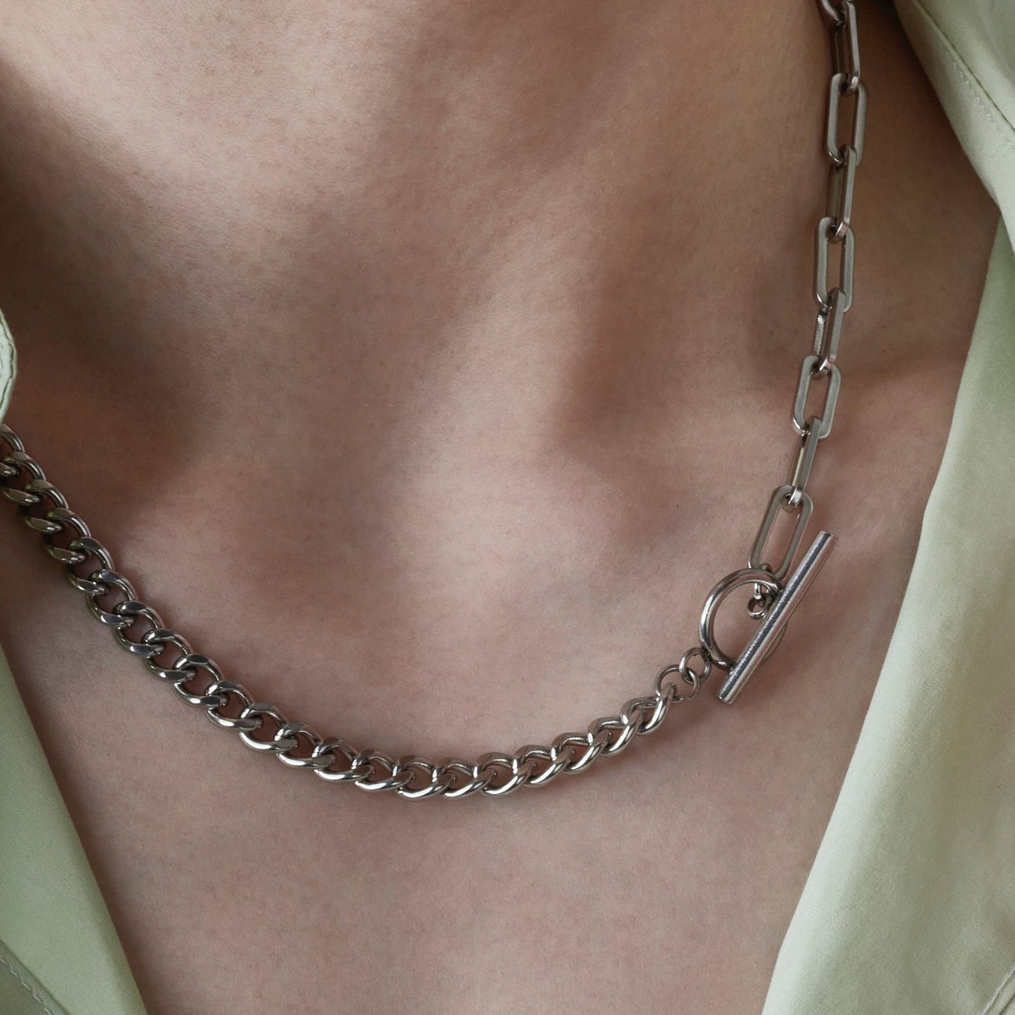 サージカル ミックス チェーン トグル ネックレス / SURGICAL STEEL MIX CHAIN TOGGLE NECKLACE