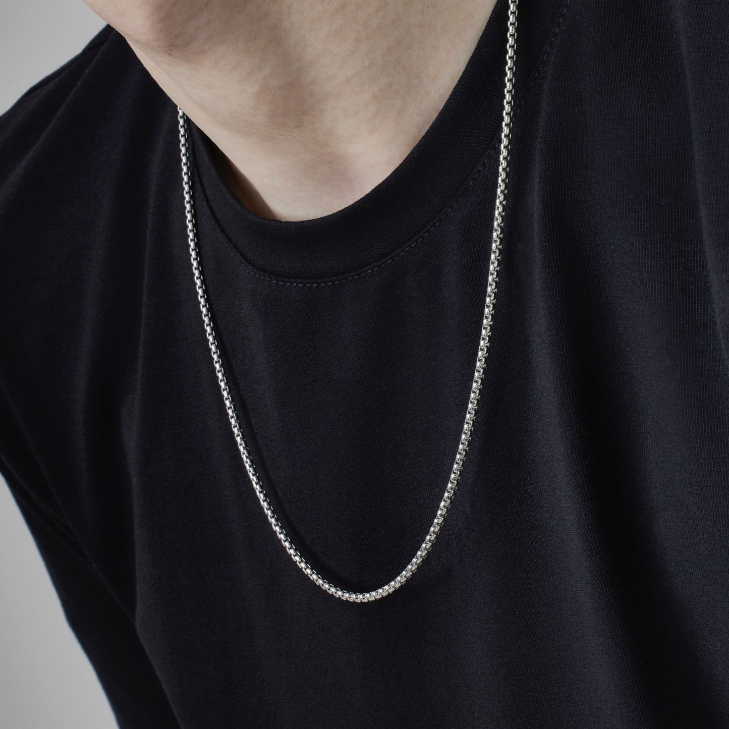 サージカル ラウンド ボックス チェーン ネックレス / SURGICAL STEEL ROUND BOX CHAIN NECKLACE