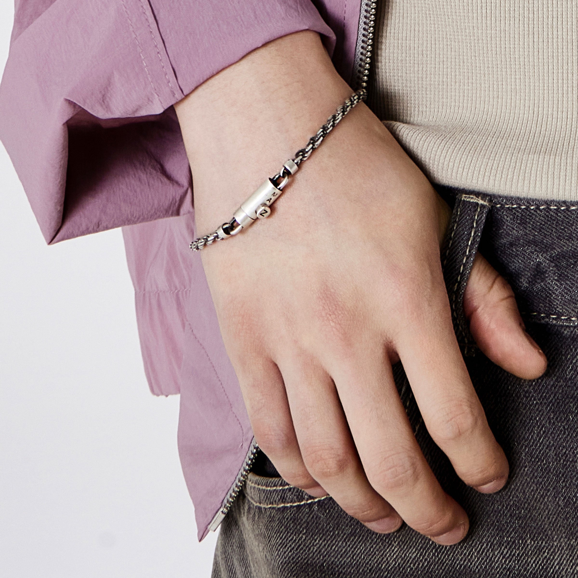 シルバー アンティーク マグネット ツイスト チェーン ブレスレット / SILVER ANTIQUE MAGNET TWIST CHAIN  BRACELET