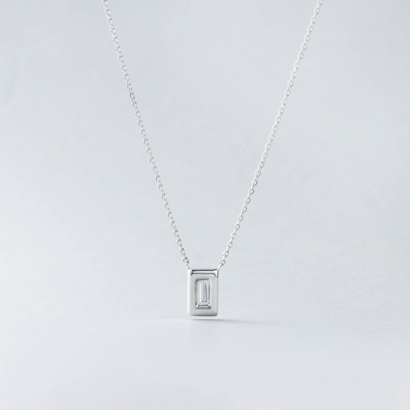 シルバー スクエア フレーム バゲット ネックレス / Silver Frame Baguette Necklace