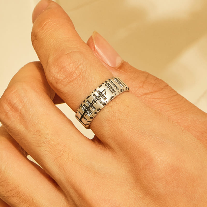 シルバー ホイール プリント リング - ラージ / SILVER WHEEL PRINT RING - LARGE