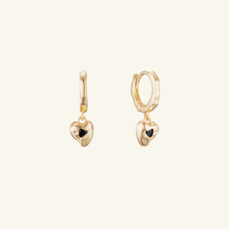 K14 ハート ブラック クルミ ワンタッチ ピアス / 14K Heart Black Walnut One Touch Earrings