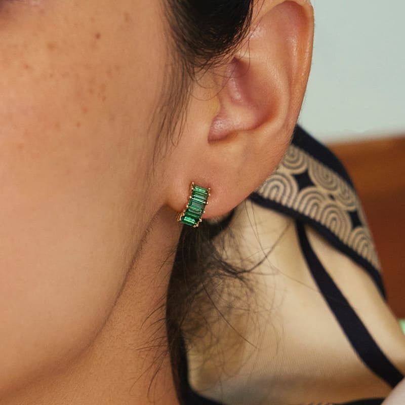 K14 グリーン スクエア ボリューム ピアス / 14K Green Square Volume Earrings