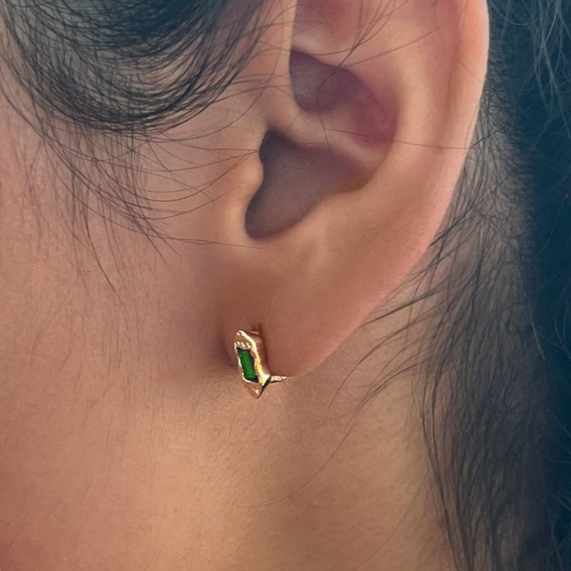 K14 グリーン シャイン アンバランス ワンタッチ ピアス / 14K Green Shine Unbalanced One-Touch Earrings