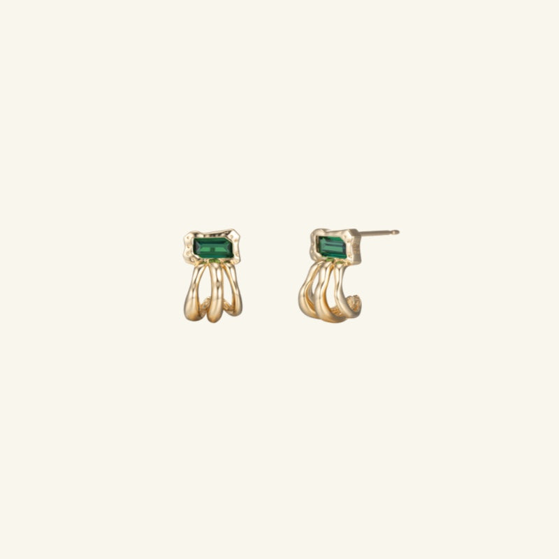 K14 グリーン トリプル ライン フレーム ピアス / 14K Green Triple Line Frame Earrings