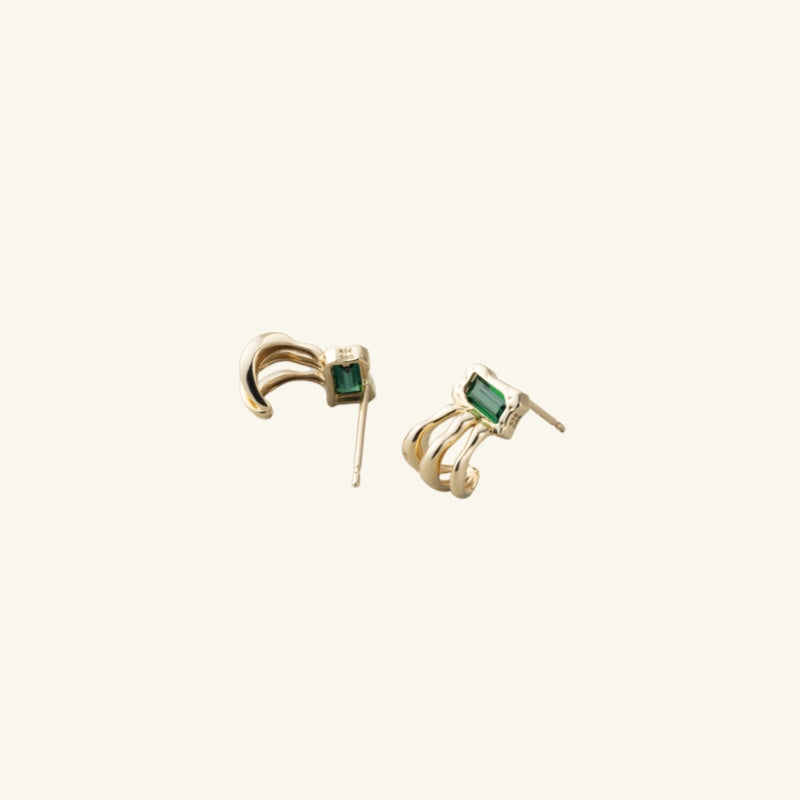 K14 グリーン トリプル ライン フレーム ピアス / 14K Green Triple Line Frame Earrings