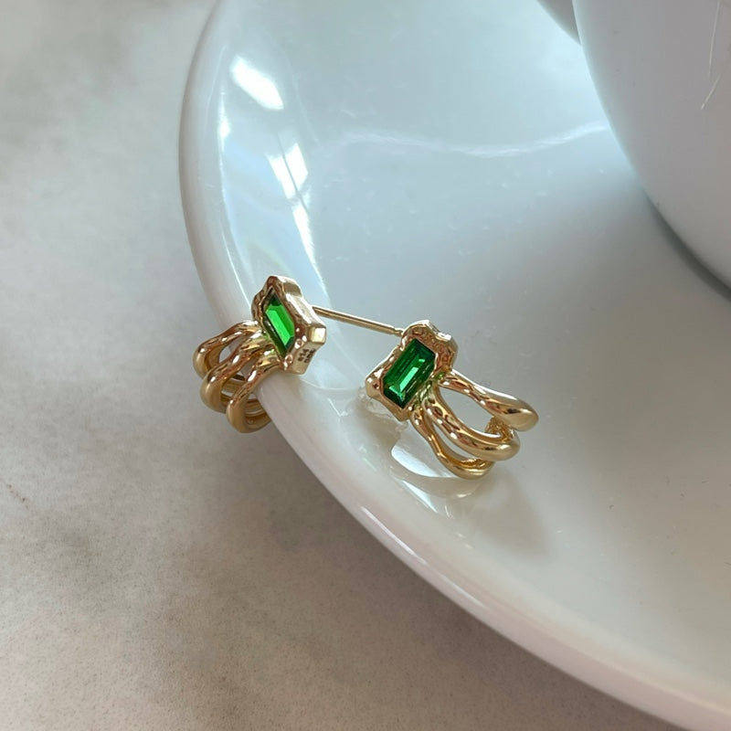 K14 グリーン トリプル ライン フレーム ピアス / 14K Green Triple Line Frame Earrings