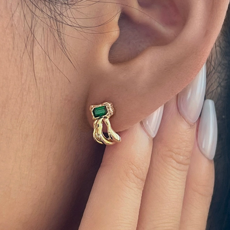 K14 グリーン トリプル ライン フレーム ピアス / 14K Green Triple Line Frame Earrings