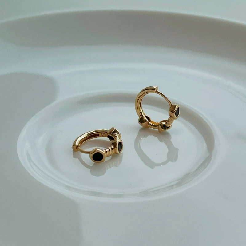 K14 ブラック コイル ワンタッチ ピアス / 14K Black Coil One Touch Earrings