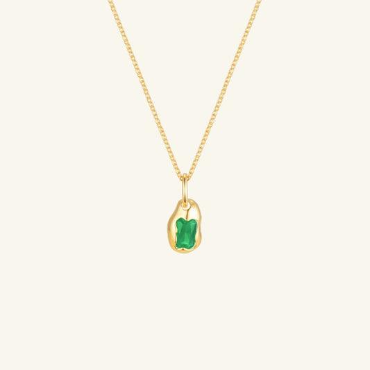 K14 ナチュラル ラフ グリーン ストーン ネックレス / 14K Natural Rough Green Stone Necklace