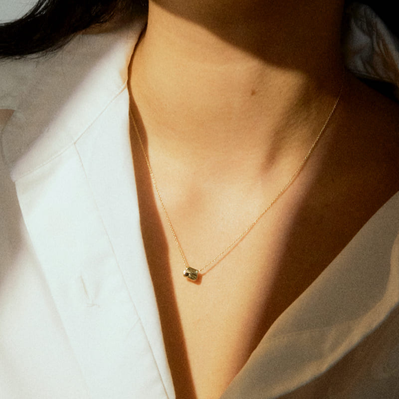 K14 ナチュラル スクエア ブロック ネックレス / 14K Natural Square Block Necklace