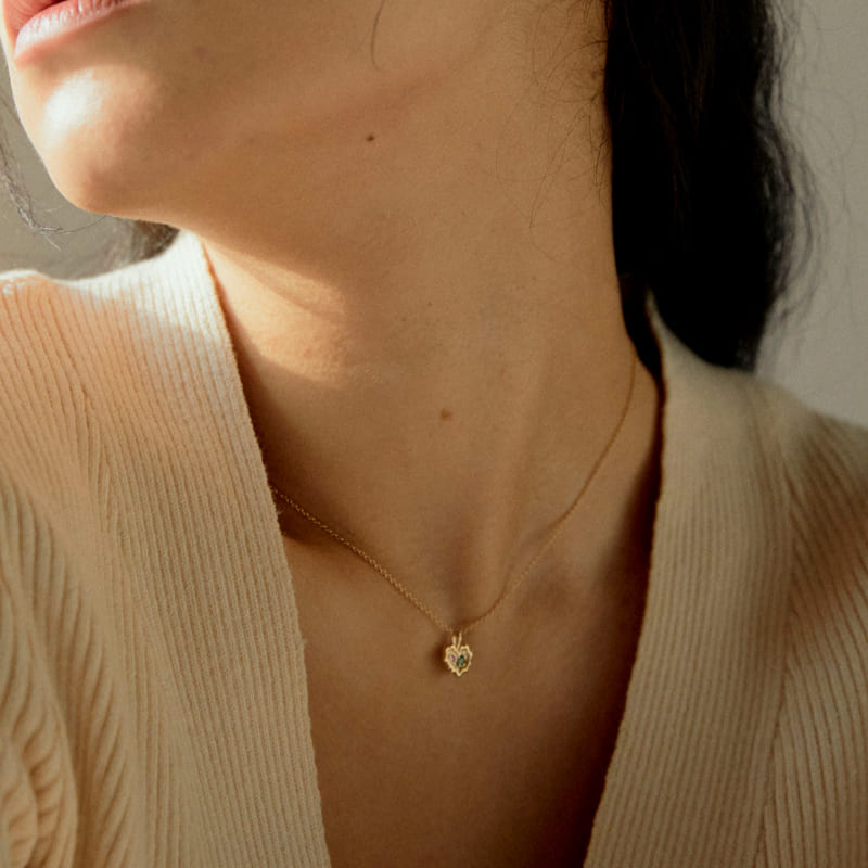 K14 マルチ ストーン ハート ネックレス / 14K Multi Stone Heart Necklace