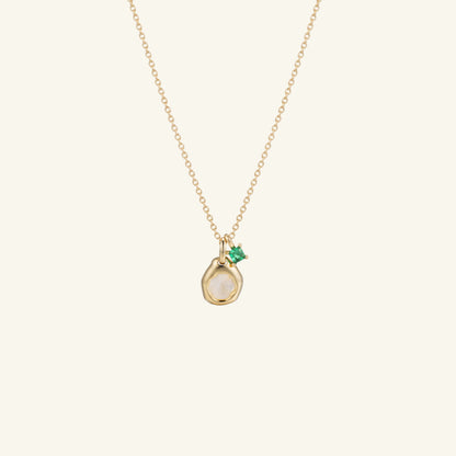 K14 ナチュラル グリーン ポイント 螺鈿 ネックレス / 14K Natural Green Point Nacre Necklace