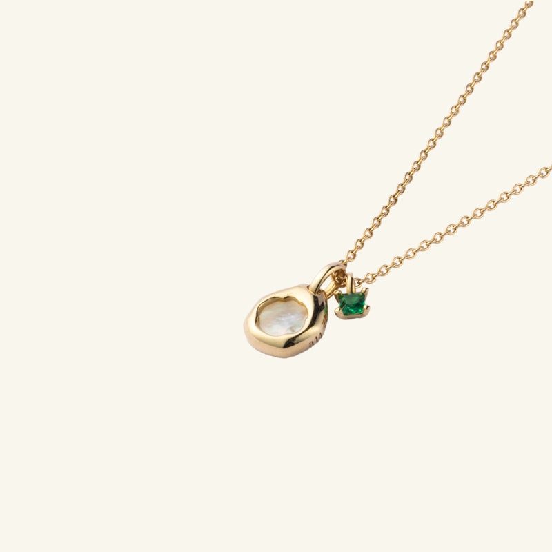 K14 ナチュラル グリーン ポイント 螺鈿 ネックレス / 14K Natural Green Point Nacre Necklace