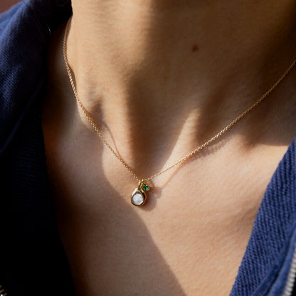 K14 ナチュラル グリーン ポイント 螺鈿 ネックレス / 14K Natural Green Point Nacre Necklace