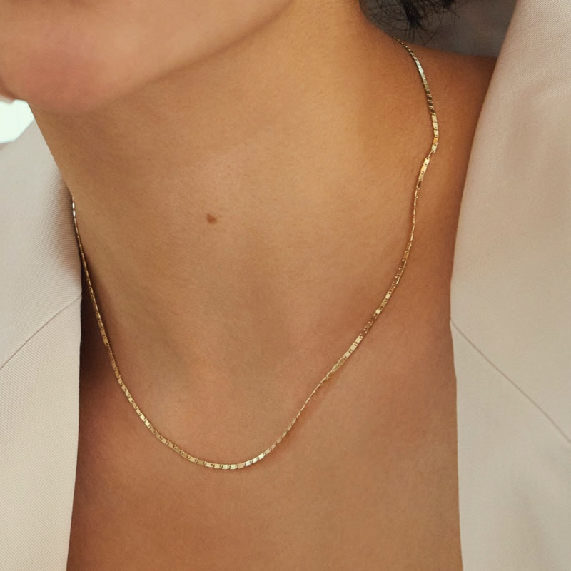 K14 フラット スクエア チェーン ネックレス / 14K Flat Square Chain Necklace