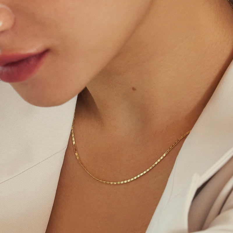 K14 フラット スクエア チェーン ネックレス / 14K Flat Square Chain Necklace