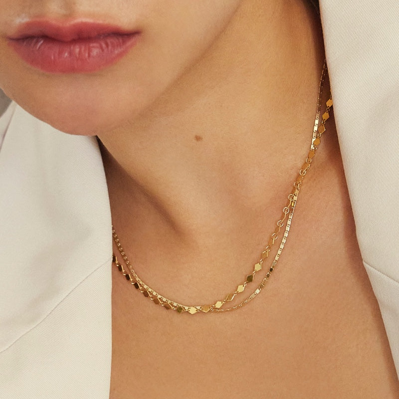 K14 フラット スクエア チェーン ネックレス / 14K Flat Square Chain Necklace