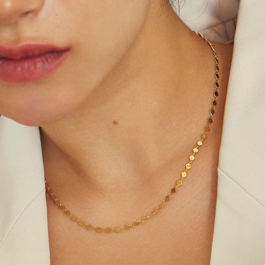 K14 フラット スクエア ボールド チェーン ネックレス / 14K Flat Square Bold Chain Necklace