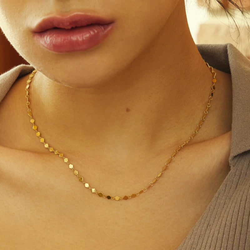 K14 フラット スクエア ボールド チェーン ネックレス / 14K Flat Square Bold Chain Necklace