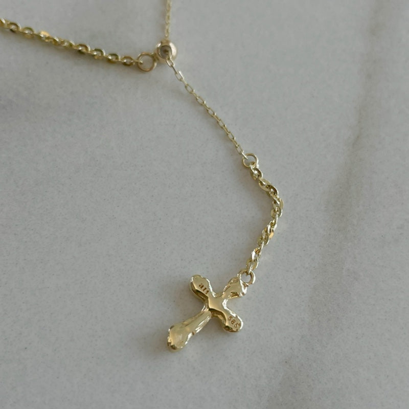 K14 スライドボール マルチ チェーン クロス ネックレス / 14K Slide Ball Multi Chain Cross Necklace