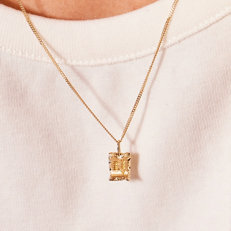 K14 ナチュラル テクスチャ スクエア ネックレス / 14K Natural Texture Square Necklace