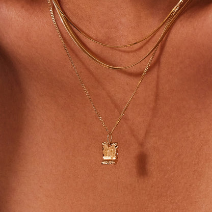 K14 ナチュラル テクスチャ スクエア ネックレス / 14K Natural Texture Square Necklace