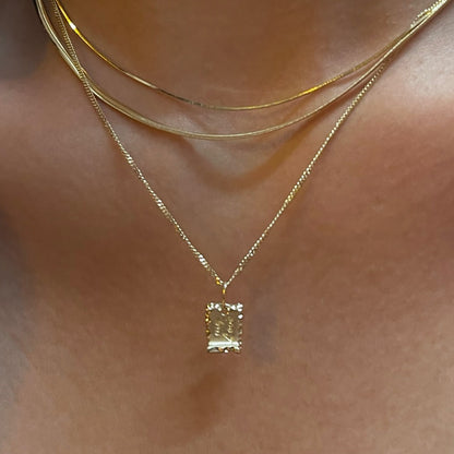 K14 ナチュラル テクスチャ スクエア ネックレス / 14K Natural Texture Square Necklace