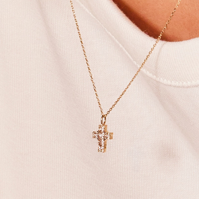 K14 ナチュラル ブリング クロス ネックレス / 14K Natural Bling Cross Necklace