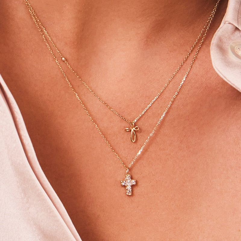 K14 ナチュラル ブリング クロス ネックレス / 14K Natural Bling Cross Necklace