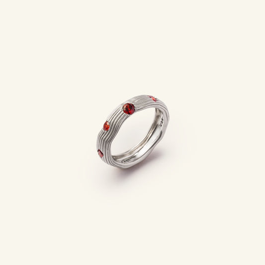 K14 ストライプ ボリューム リング：レッド＆ホワイト / 14K Stripe Volume Ring - Red, White