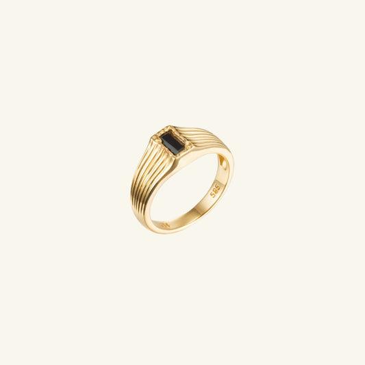 K14 ナチュラル フレーム ボールド リング：ブラック / 14K Natural Frame Bold Ring - Black