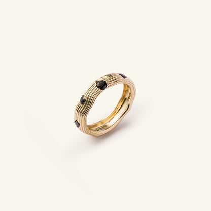 K14 ストライプ ボリューム リング：ブラック＆イエロー / 14K Stripe Volume Ring - Black, Yellow