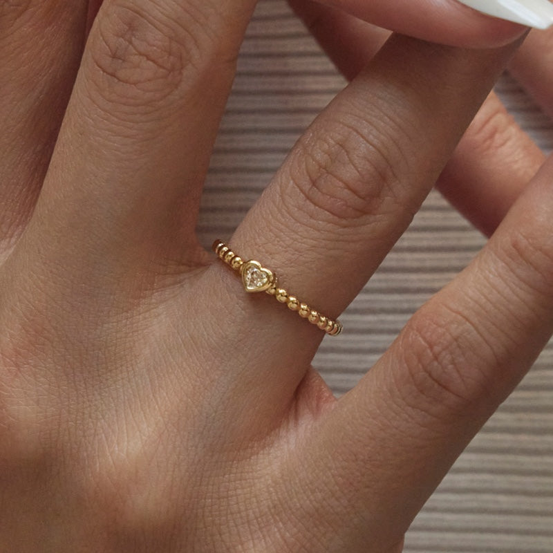 K14 エンボシング スリム ハート リング / 14K Embossing Slim Heart Ring