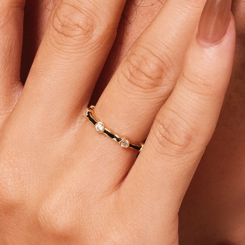 K14 ブラック ナチュラル スリム バンド リング / 14K Black Natural Slim Band Ring