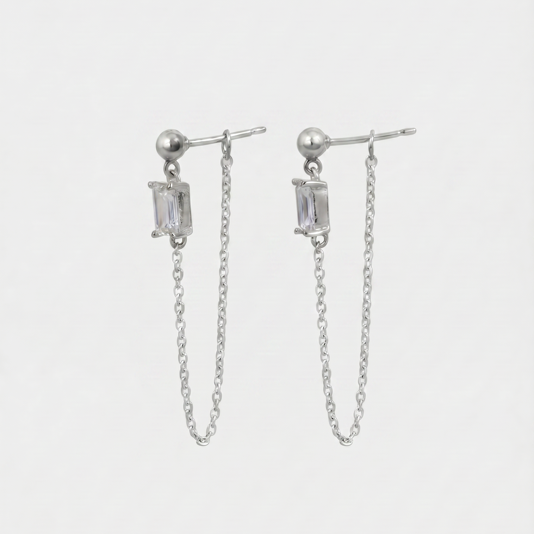 Emerald-cut drop chain earrings