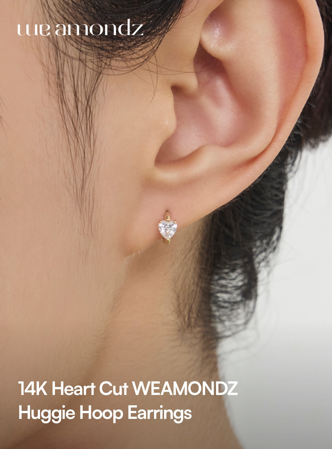 K14 ハート ストーン ワンタッチ ピアス / 14K Heart Cut Huggie Hoop Earrings