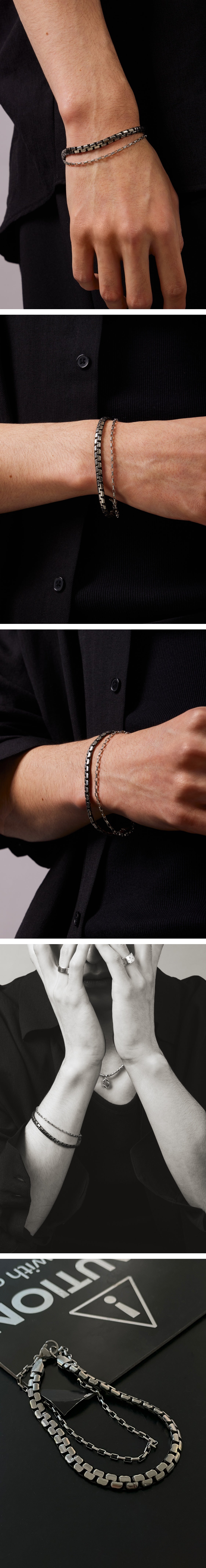 サージカル フラット チェーン 2ライン ブレスレット / SURGICAL STEEL FLAT CHAIN TWO LINES BRACELET  | アモンズ – amondz