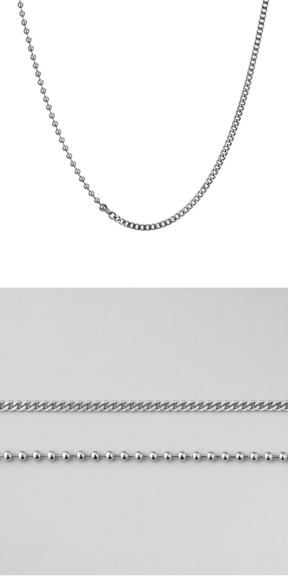 サージカル ボール カーブ ミックス チェーン ネックレス / SURGICAL STEEL BALL CURVE MIX CHAIN NECKLACE