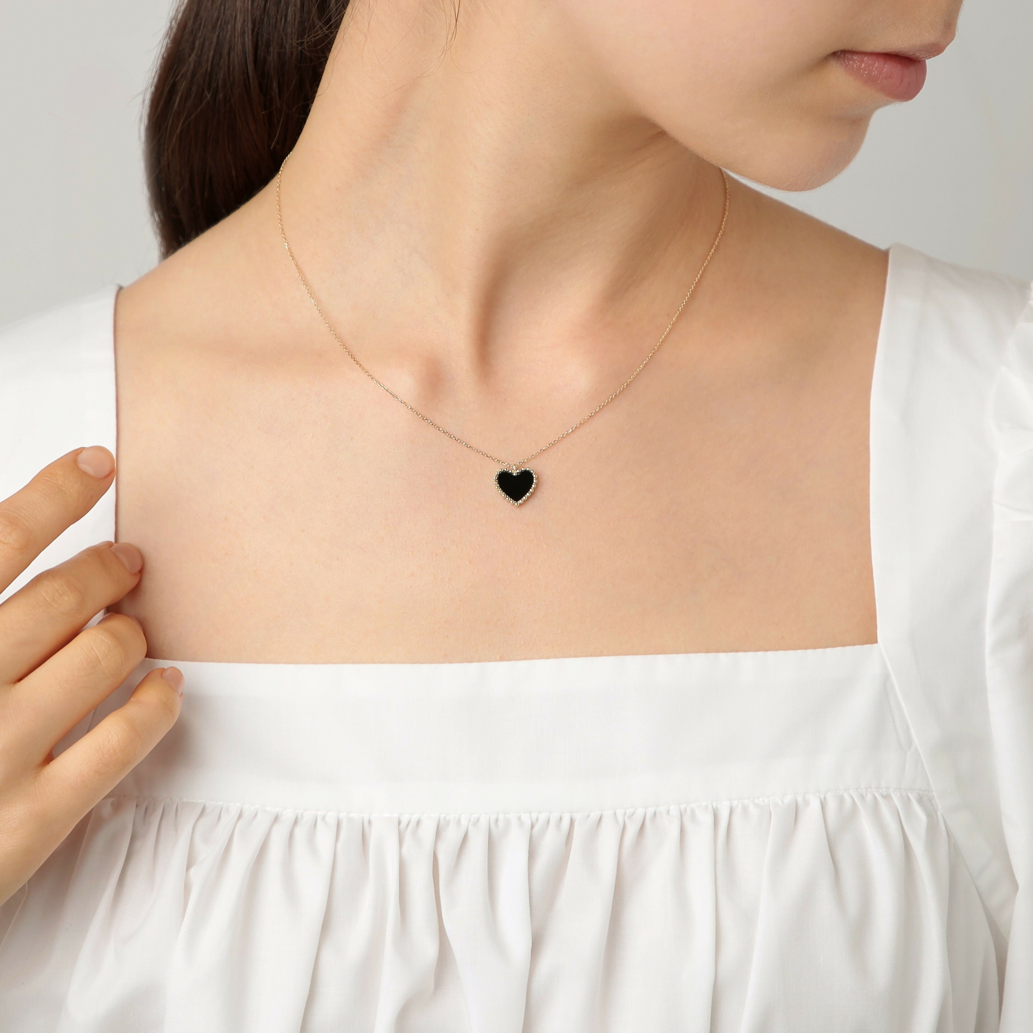 K10 オニキス ハート ネックレス / 10K Onyx Heart Necklace