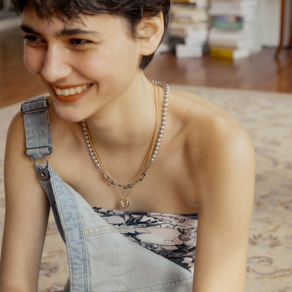 ヴィンテージ　多層パールネックレス he:art セーフタイピン 2WAY パール ネックレス / he:art Safetypin