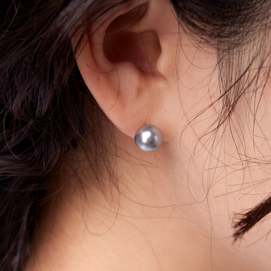 he:art ベーシック グレー パール ピアス：ミディアム / he:art Basic Gray Pearl Earrings - Medium