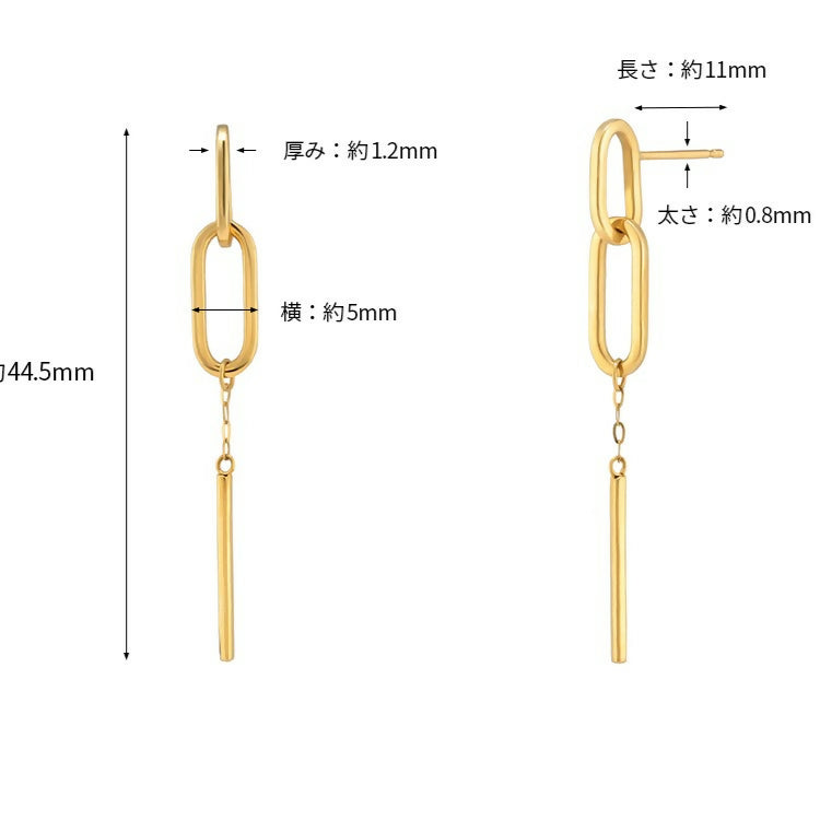 K18 中空 ラインクリップ チェーンピアス / 18K Hollow Line Clip Chain Earrings
