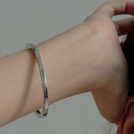 Slim Signature Engraved Bangle White Gold Color