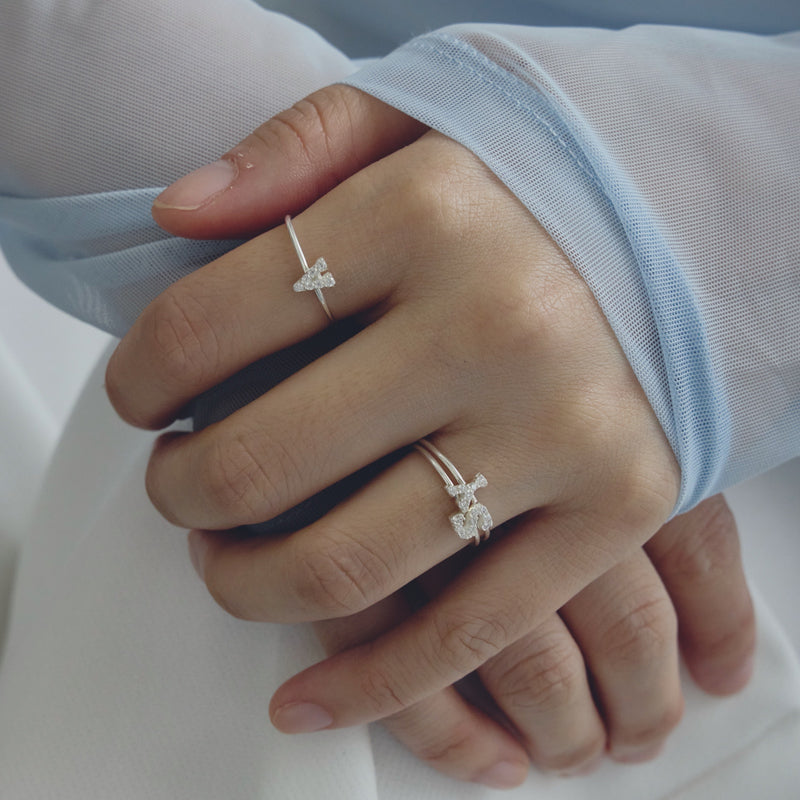 Silver Petite Initial weamondz Ring