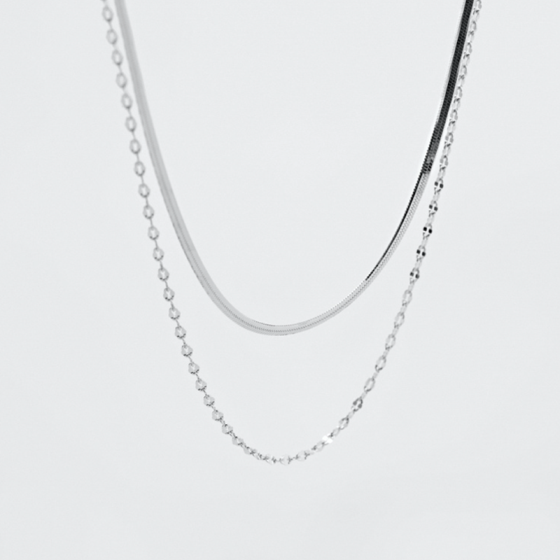 シルバー スネーク 2ライン チェーン ネックレス / Silver Snake Two Line Necklace