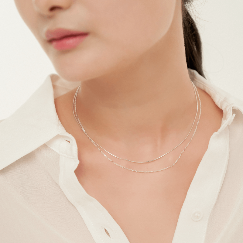 シルバー スネーク 2ライン チェーン ネックレス / Silver Snake Two Line Necklace
