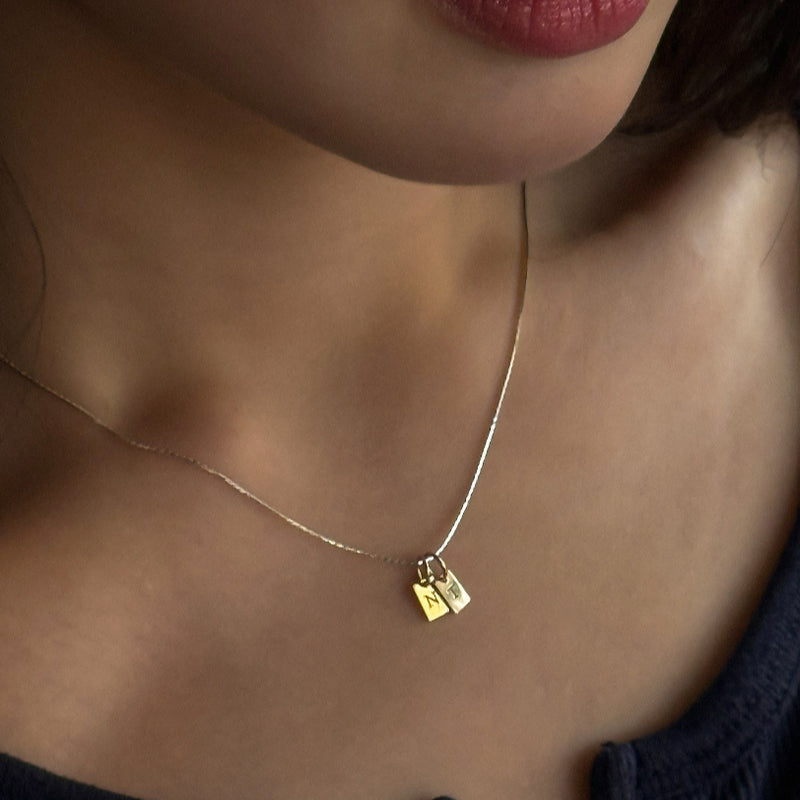 シルバー コンビ イニシャル タグ ネックレス / Silver Combi Initial Tag Necklace